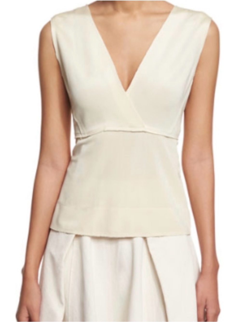 Women's Cream V-Neck Sleeveless Top
